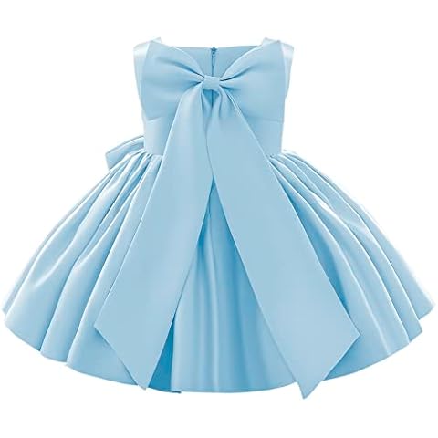 Light Blue Satin Bowknot Dress for Girls Cover