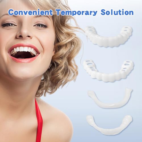 Image of 1 Pair Fake Dentures Teeth Covers for Men and Women Instant Dental Fix Easy to Use Snap-On Teeth Caps for Missing or Broken Temporary Smile Cover for Confidence and Comfort