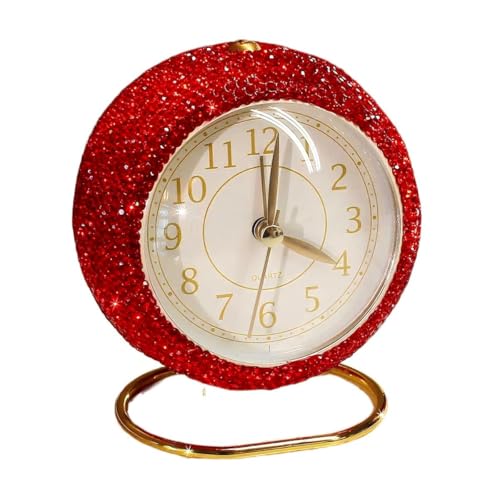 Réveil silencieux de luxe en strass rouge pour bureau chic