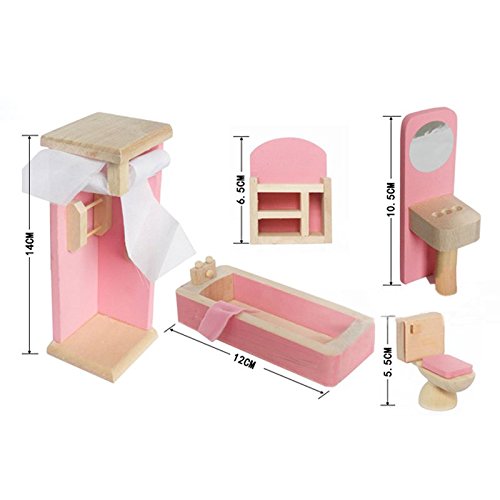 Glamorway Baby Kids Play Pretend Toy Design Wooden Doll Furniture Dollhouse Miniature Toy Children Gifts for Bathroom - Thumbnail 2