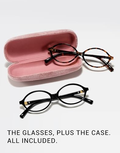 Image of Slocyclub 2 pack Oval Blue Light Blocking Glasses with Eyeglass Case | Vintage oval frame for women, Filters harmful blue light, reduces eye strain, Vintage oval frame, Lightweight for daily wear