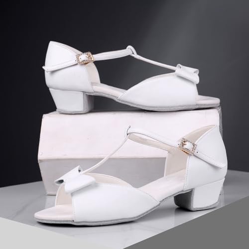 HIPPOSEUS Girls T-Strap Latin Ballroom Dance Shoes Bows Wedding Sandals3