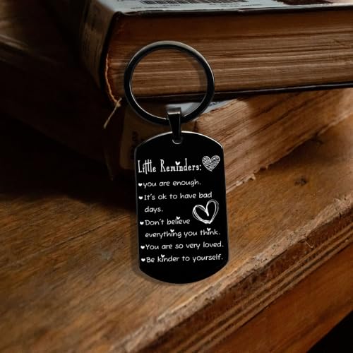 Double Sided Little Reminders Keychain - Engraved Mental Health Affirmation & Keep Going Mountain Sunrise | Uplifting Self Care Therapy Gifts, You Are Enough Inspiration Keychain - Image 3