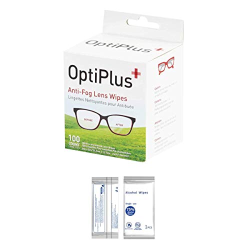 Optiplus Anti Fog Lens Wipes, 100 Pre-moistened Lens Wipes Includes an Additional Rhythm Touch Brand Exclusive Anti Fog Wipe