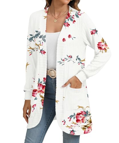 Image of YSYOKOW Cardigan Sweaters for Women Long Sleeve Open Front with Pockets | Long Cardigans for Women Lightweight Soft Casual Dressy Loose Fit Cardigan Sweater with Pockets for Work and Office