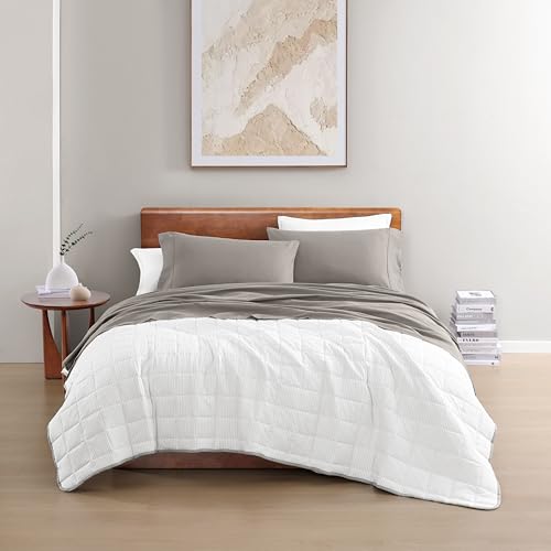 Image of Lane Linen 100% Organic Washed Cotton Sheet Set, Silver, Single, 3 Piece Set (1 Flat Sheet, 1 Fitted Sheet, 1 Pillowcase)
