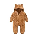 Children's Boys and Girls Outfit Fashion Fleece Jumpsuit Long Sleeve Bear Hooded Coat Loose 2025 Winter Romper Khaki