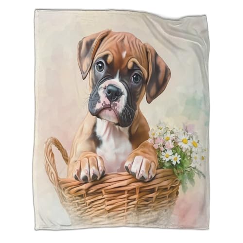 Plaid chiot 3D en microfibre premium de 150x200cm avec finitions aquarelle durables - 3