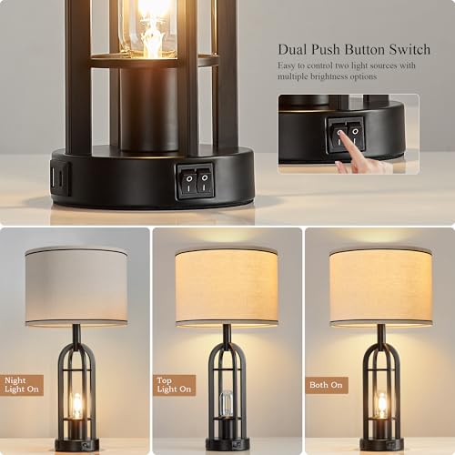Lámparas de mesa negra set de 2 con USB para sala miniatura 2