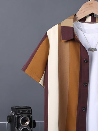 Floerns Boy's Striped Print Short Sleeve Button Down Shirt Blouse Top4