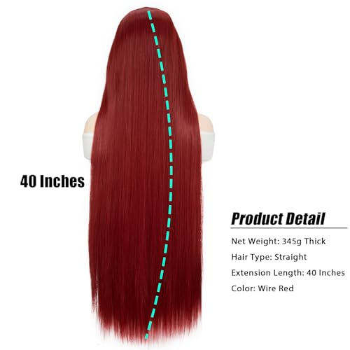 Image of Rose bud Hair Cosplay Wig Long Red Wigs with Fringe for Women 40 Inches Straight Wig for Costume Halloween Cosplay Sally