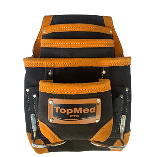 TOPMED ETS Versatile Tool Bag, Heavy Duty Leather Bag with Multiple Pockets for Electricians Barbers