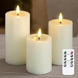 Yeelida Flammenlose LED-Kerzen mit Wachsöl-Effekt, flackernde Fernbedienung 3er Pack Elfenbein...