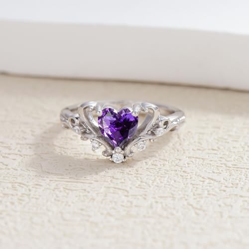 Natural Amethyst Promise Ring for Women 6.5mm Heart Shaped Vintage Inspired Healing Amethyst Rings 925 Sterling Silver4
