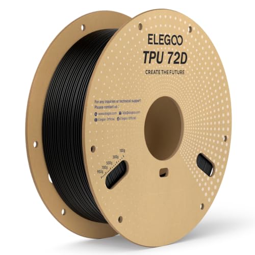 ELEGOO TPU 72D 3D Printer Filament 1.75mm Black 1KG, Rapid & Easy to Print