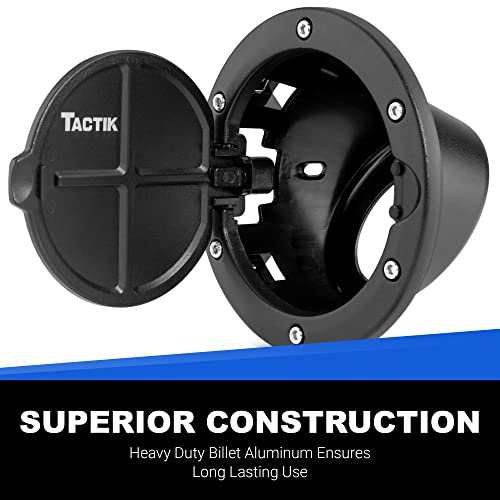 Tactik Billet Aluminum American Flag Non-Locking Fuel Door - Fits Jeep Wrangler Jk & Jku 2007-2018 - Heavy Duty Billet Aluminum Ensures Long Lasting Use - Durable Textured Black Powder Coat Finish #TOP3