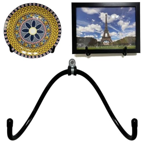 Wall Mount Metal Display Stand, Black Easel Plate Display Photo Holder Stand, Displays Picture Frames, Decorative Plates, Tablet and Art, Home Decoration, Come with Anchors and Screws.