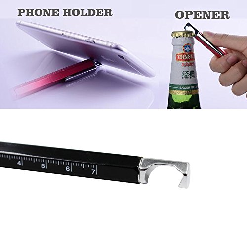2PCS PACK 7 in 1 Multi-function Metal Tool Pen with Ruler,Ballpoint Pen,Phone holder,Stylus,2 Screw Driver and Opener, Multifunction Tool pen Fit for Mens Gift (Model C, 2PCS LIGHT BLUE)