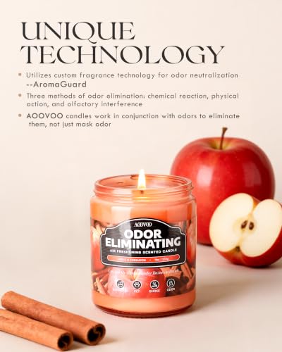 Image of AOOVOO Apple Cinnamon Odor Eliminating Highly Fragranced Candle - Eliminates 95% of Pet, Smoke, Food, and Other Smells Quickly, Non Toxic Air Freshing Soy Candle, 9 oz Up to 50 Hours Burn time