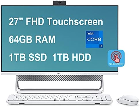 Dell Flagship Inspiron 27 7000 7700 All-in-One Desktop Computer 27″ FHD Touchscreen 11th Gen Intel Quad-Core i7-1165G7 64GB RAM 1TB SSD 1TB HDD USB-C HDMI WiFi6 Win10 Silver
