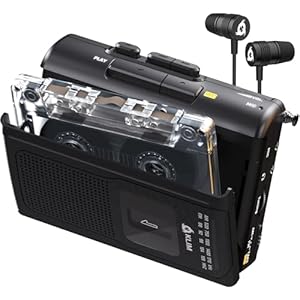 KLIM K8 Cassette Tape Player Portable with F1 Headphones – Cassette Recorder – New Version – AM/FM Walkman – Built-in Microphone & Speaker – Headphone Jack & Earphones – Black