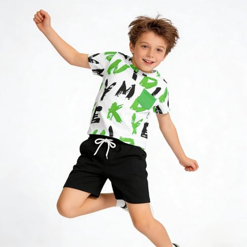 Image of Size 6-12 Years Boys Summer Fall Outfits Set 2PCS Short Sleeve T-Shirt & Shorts Sets Teen Fashion Clothing Sets