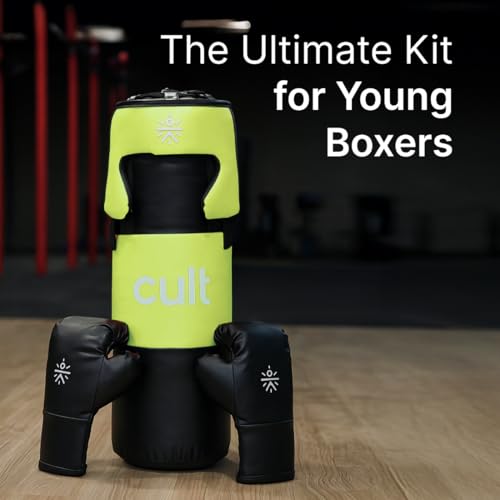 Image of Cult Kids Boxing Kit with Punching Bag, Gloves & Headgear - Durable PU Leather, Safe & Comfortable Training Set for Boys & Girls Ages 5-10 - Ideal for Fitness, Discipline & Fun - Green