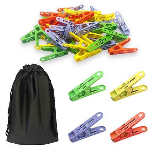 80 Pcs Clothes Pegs for Washing Line, Colorful Plastic Towel Clips with Storage Bag Strong Grip Laundry Pegs Reusable Washing Line Pegs For Outside Garden Bathroom Kitchen (4 Colors)