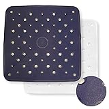 Alfombrilla de ducha o bañera cuadrada azul de goma texturizada antideslizante 53x53 universal, apta para todos los modelos de plato de ducha o bañera.