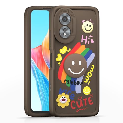 Image of Pikkme Back Cover for Oppo A38 4G / Oppo A18 4G | Soft Silicone| Cute Rainbow Smile & 3D Cartoon Flower Design | Shockproof Raised Camera Protection Bumper Case (Brown)