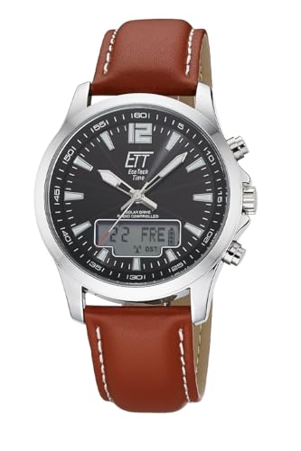 ETT Eco Tech Time Funk Solar Herren Uhr Analog mit digitalem Datum mit Leder Armband EGA-11713-21L