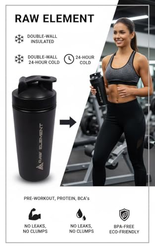 Image of Stainless Steel Gym Shaker 750ml - Leakproof Shaker Bottle for Protein Powder, Smoothies, Supplements - Odor-Free, Durable & Portable for Gym, Travel, and Workouts (Black)