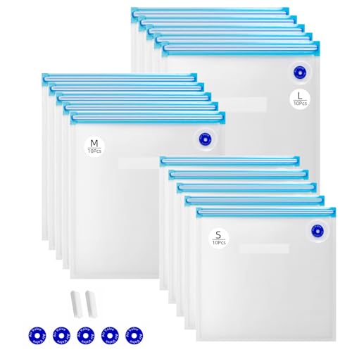 Image of Sous Vide Bags Reusable 30 Pcs, Reusable Vacuum Seal Bags(S+M+L) Compatible for Food for Anova, Joule Cookers, BPA Free Sous Vide Kit