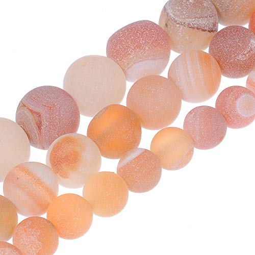 8MM 10MM 12MM Natural Gorgeous Matte Fancy Druzy Agate Round Loose Beads Gemstone for Jewelry Making by Ruilong (Orange, 8MM)