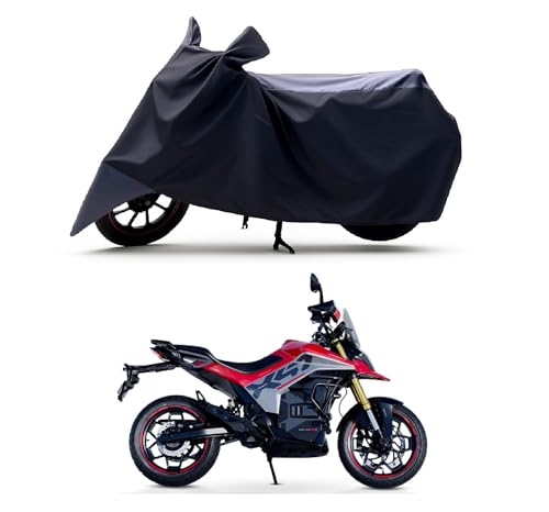 Image of All Season Protection Bike Cover for Ultraviolette X47 Crossover EV Bike Cover with Water-Resistant and Dust Proof Premium 190T Fabric Grey Stripe