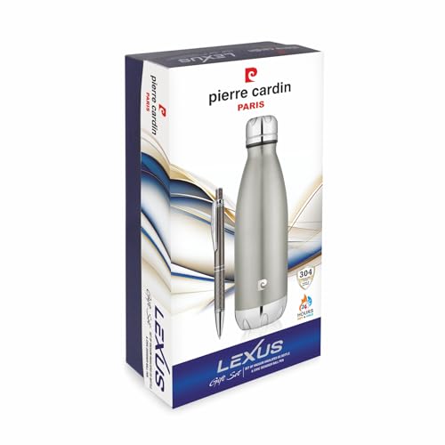 Image of Pierre Cardin Lexus Premium Gift Set - Grey Vacuum-Insulated 304-Grade Stainless Steel 24-hr Hot /Cold Bottle & Elegant Grey Ball Pen | Luxury Corporate Gifting Combo