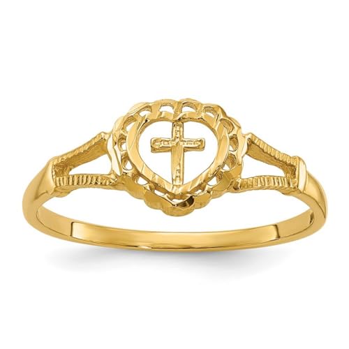 Bague en or jaune massif 10 carats avec cœur et croix
