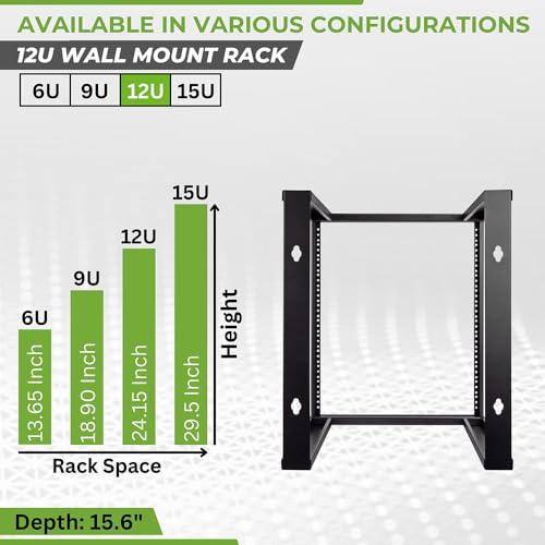 Image of NavePoint 12U Wall Mount Rack - Server Rack for 19 Inch IT Equipment Open Frame Rack - Network Rack for AV & Server Equipment 16 inch Deep Rack, Black