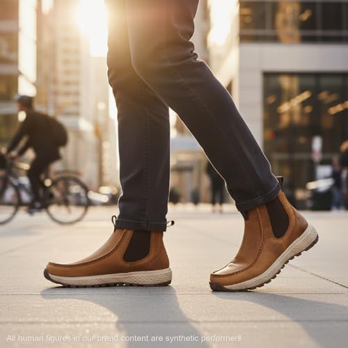 Image of SUREWAY Men's Slip-On Work Boots, Lightweight Moc Toe Leather Boots | Casual Leather Boots Slip-Resistant Rubber Outsole,Chukka boots for All-Weather Comfort