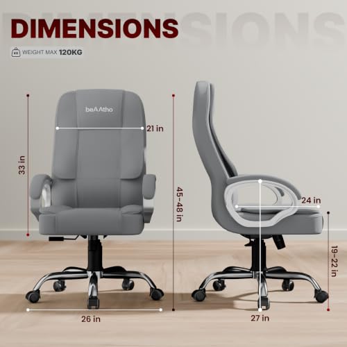 Image of beAAtho Vintage Executive High Back Ergonomic Fabric Office Chair with 3 Years Warranty | Revolving Director & Boss Seating | Orthopedic Design | Fabric Grey