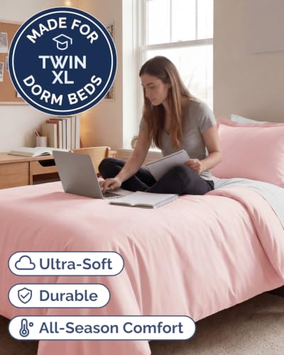 Image of Duvet Cover Twin /Twin XL - 2 Piece Set, College Dorm Room - Baby Pink