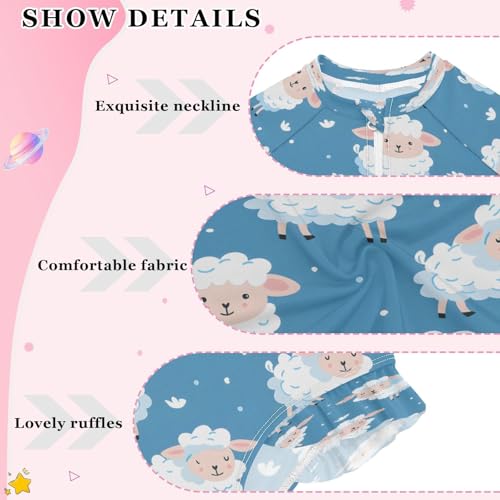 Sheep on Blue Girls Long Sleeve Swimsuits One Piece Zipper Bathing Suit UPF 50+ Rashguard Swimwear4