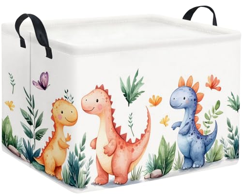Image of HIYAGON Rectangular Dinosaur Basket Kids Baby Storage Bin Toy Basket Organizer Box for Boys Dinosaur Room Decor(Colorful Dinosaur)