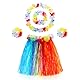 Abeillo Hawaii Hula Rock, 5er Hawaiianischer Hula Grasrock für Mädchen, Hula Tanzrock mit Blumen Kostümzubehör, Hawaiianische Hula Party Verkleidung für Mädchen Tropische Party-Dekorationen 40cm Bunt