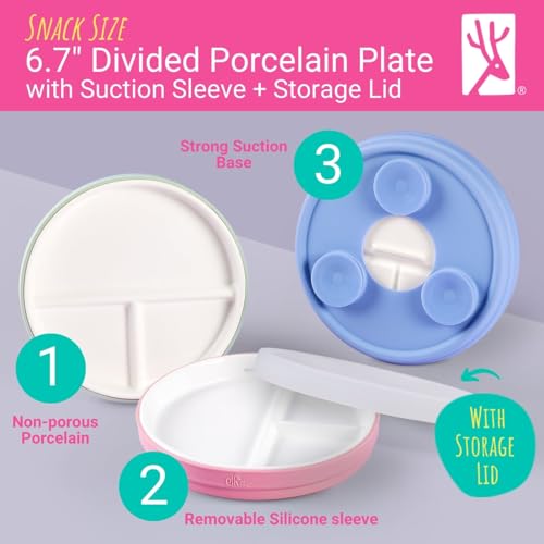 Image of Elk and Friends Baby /Toddler 6.7 inch Porcelain Divided Plates + Lids | 4pk