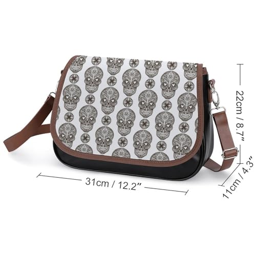 Skull Pattern Crossbody Bag Anti-Theft Side Shoulder Bags Adjustable Leather Messenger Bag Unisex2