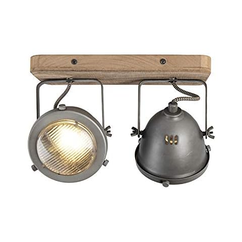 Qazqa Industrial Spotlight Ceiling Light with Wood Cover