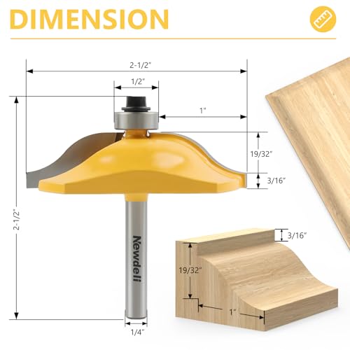 Image of Newdeli 3Pcs Raised Panel Router Bits 1 /4 inch Shank Cabinet Door Router Bit Set (Tenon Cutter Diameter: 1-5 /8 inch) Ogee Rail and Stile Router Bits Tongue and Groove Router Bit Set Cabinet Making Tools