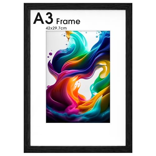 HueeeJot A3 Picture Frame - Wall Gallery A3 Frame with Engineered Wood - Picture Frames Suitable for Artwork Family Photos and Gifts for Friends and Relatives Black 1 Pack