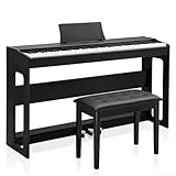 LEADZM 88 Tasten Digital Piano, Voll Gewichtete Tastatur, E-Piano mit MIDI-USB, Audio Bluetooth und Stereolautsprechern, 128 Töne und Rhythmen, 3-Pedal-System (Schwarz+Pianobank)